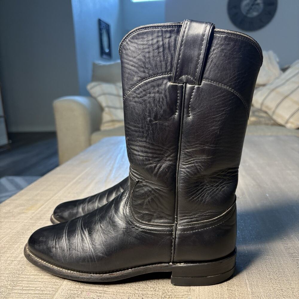 Justin Western Cowboy Roper Boots Womens 6B, Black Leather, Made in USA, L3703